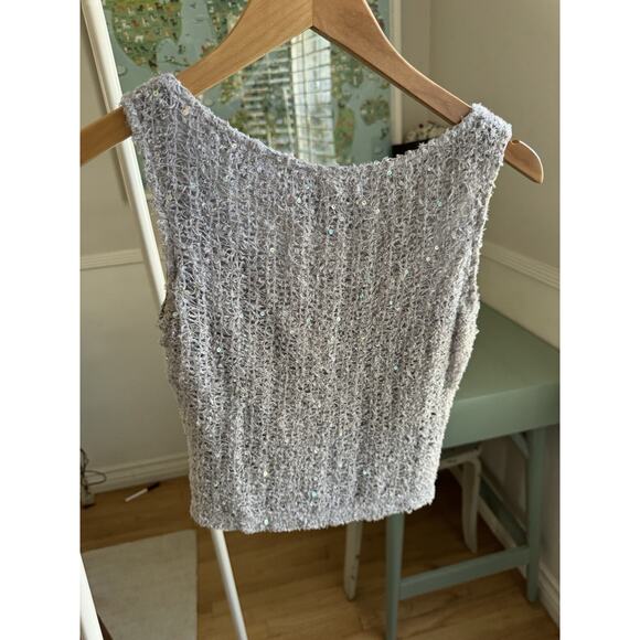 ABS Allen Schwartz Womens VTG Grey Sequin Evening Top Fancy Black Tie Fuzzy - Picture 3 of 6